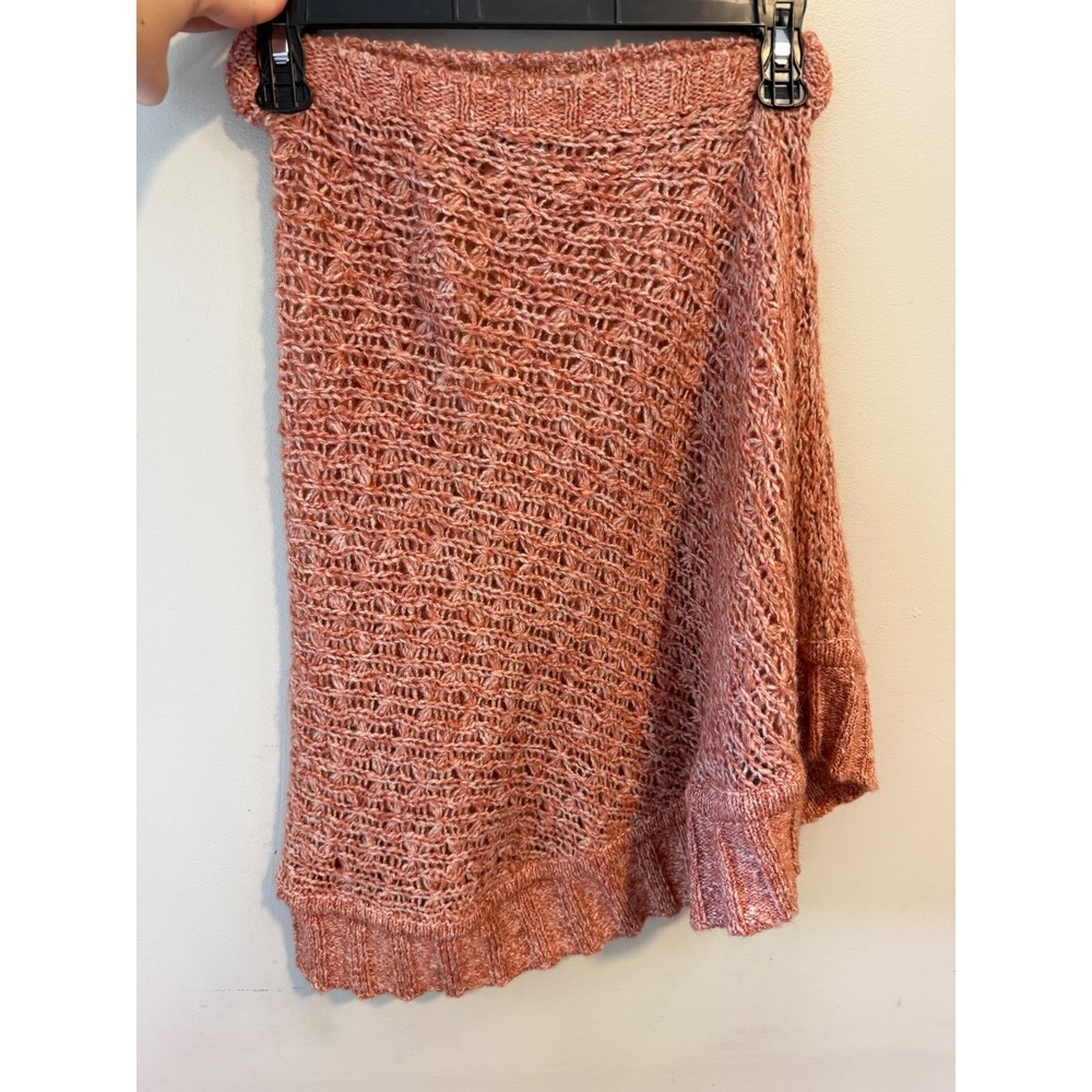 Odille Anthropologie Coral Pink Knit Asymmetrical Ruffle Mini Skirt One Size